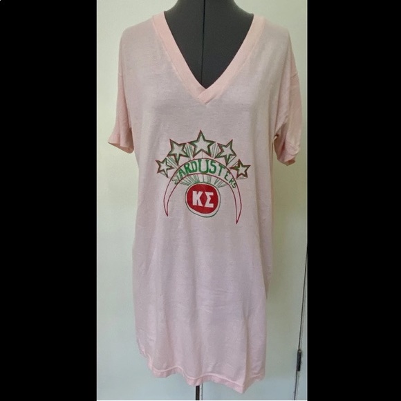 VINTAGE 1980s KAPPA SIGMA SIG LITTLE SISTERS STARDUSTERS PINK KNIT NIGHTSHIRT L - Picture 1 of 6